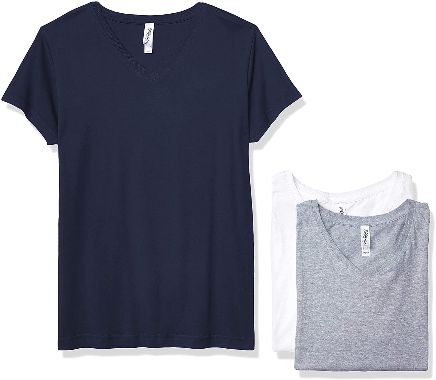 Marky G Apparel Women's Fine Jersey V-Neck Longer Length T-Shirt (Pack of 3)
