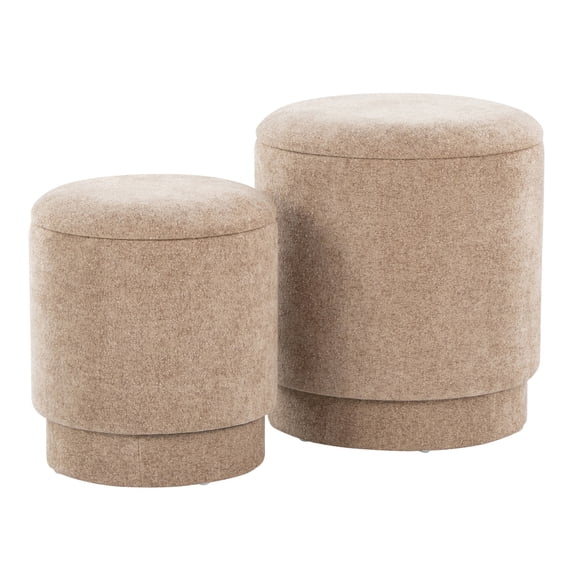 Marla Upholstered Contemporary Ottoman Set in Brown Fabric by