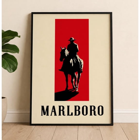 Marlboro Cowboy Rolled Western Retro Advertising Ranch Landscape Vibe, Unframed Poster