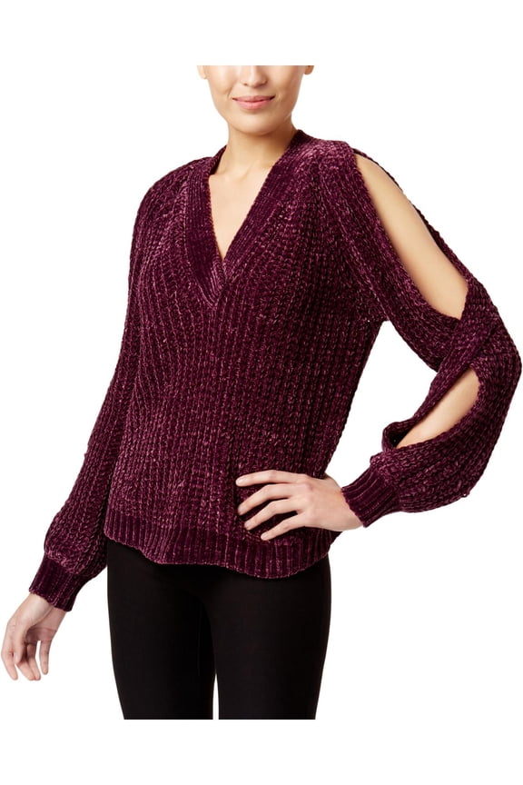 Twist Chenille Cold Shoulder V-Neck Sweater Purple Size XL