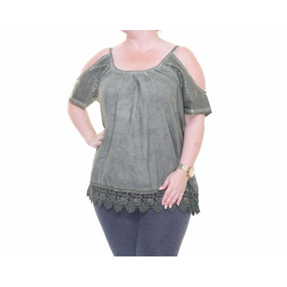 Marled Winter Moss Top Blouse Cold Shoulder Size L NWT - Movaz