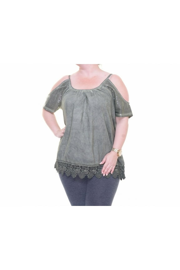 Marled Winter Moss Top Blouse Cold Shoulder Size L NWT - Movaz