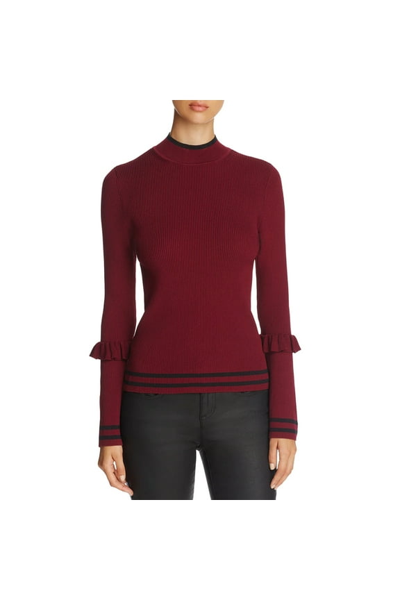 Marled Women's Track Stripe Ruffle Trim Sweater