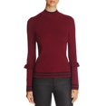 thumbnail image 1 of Marled Women's Track Stripe Ruffle Trim Sweaters, wine, Small, 1 of 5