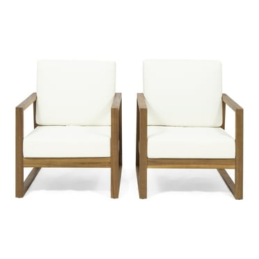 Mavis Outdoor Acacia Wood Club Chair with Cushions (Set of 2)