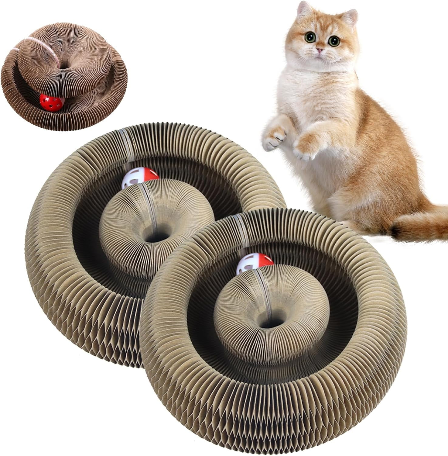 Griffoir Pour Chat Pliable En Carton Ondulé - Avec Clochette, Design Naturel, Pour Chats Petits Et Moyens