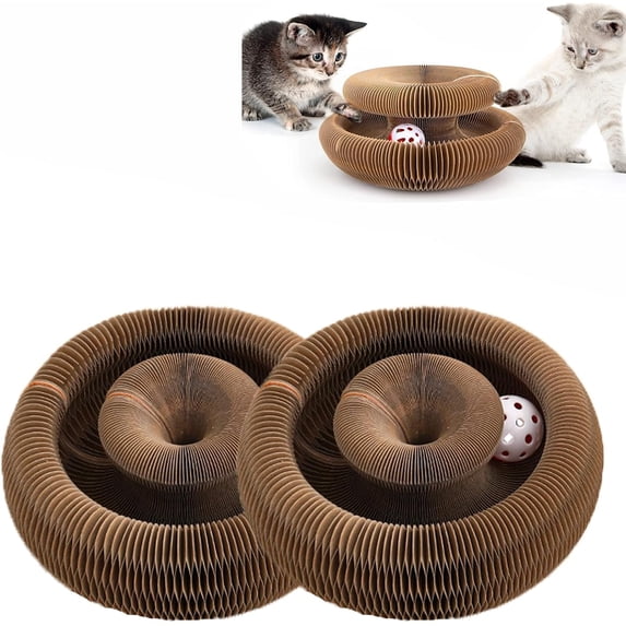 Marlene Pets, Marlene Cat Toy, Marlenes Pet Shop, Marlene Round Scratch Board, Magic Organ Cat Scratching Board, Foldable Cat Scratch Board Toy with Bell for Indoor Cats-2pcs