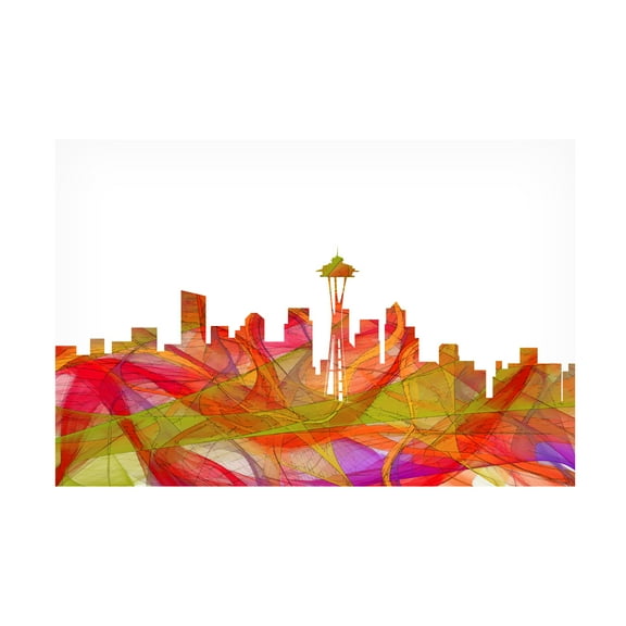 Marlene Watson 'Seattle Washington Skyline Summer Swirl' Canvas Art