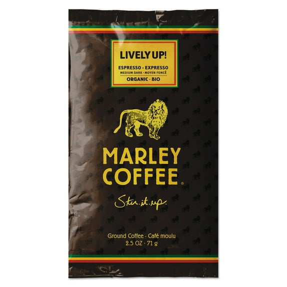 Marley Coffee Lively Up! Espresso Ground Coffee Fractional Packs, 2.5 oz, 18 count