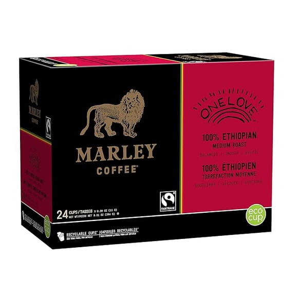 Marley Coffee One Love, 100% Ethiopian, Medium Roast Coffee, Keurig K-Cup Brewer Compatible Pods, 96 Count ( 4 pack )