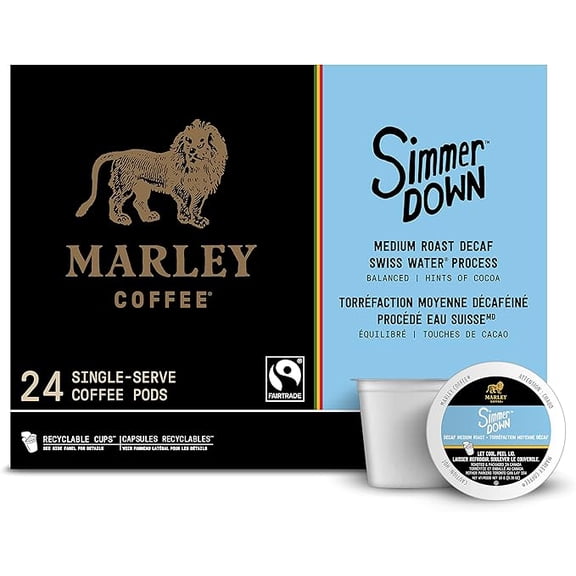 Marley Coffee Simmer Down Decaf Medium Roast, 96 Count ( Pack of 4 )
