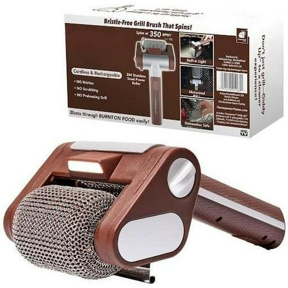 Marley Cordless BBQ Grill Cleaner - Rechargeable Electric Grill Brush with 350 RPM Stainless Steel Roller & LED Light | Rust-Free Cleaning Tool for Grates