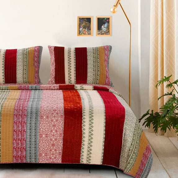 Marley Cranberry Cotton Quilt Set by Greenland Home Fashions