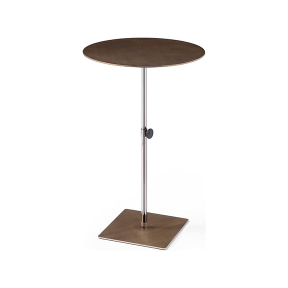 Marley Side Table, Bronze Brushed Metal, Grid Lines Design Top, Adjustable Height, Stainless Steel Base