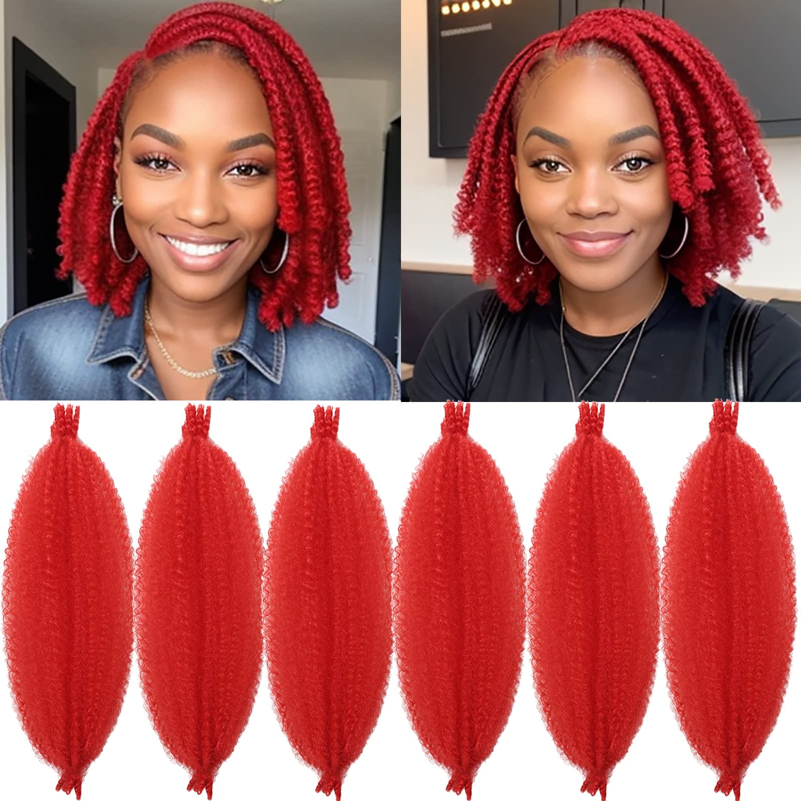 Marley Twist Braiding Hair Red 12 Inch for Faux Locs Butterfly Locs Crochet Hair Black Women Spring Twist Passion Twist Springy Afro Kinky Curly