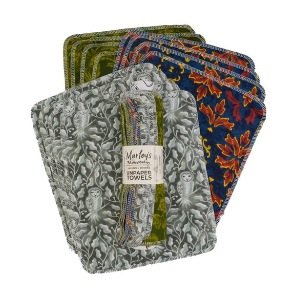 Marley's Monsters UNpaper Towels: Gilded - 12 Count Roll of Reusable Paper Towels - Cotton Flannel