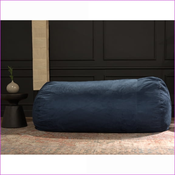 Marlin 6.5 Foot Suede Bean Bag Chair for Adults, Midnight Blue | Blue Solid | Curved