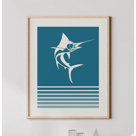 Marlin Art Fisherman Print Retro Colored Marlin Blue Marlin Wall Decor Fishing Wall Art