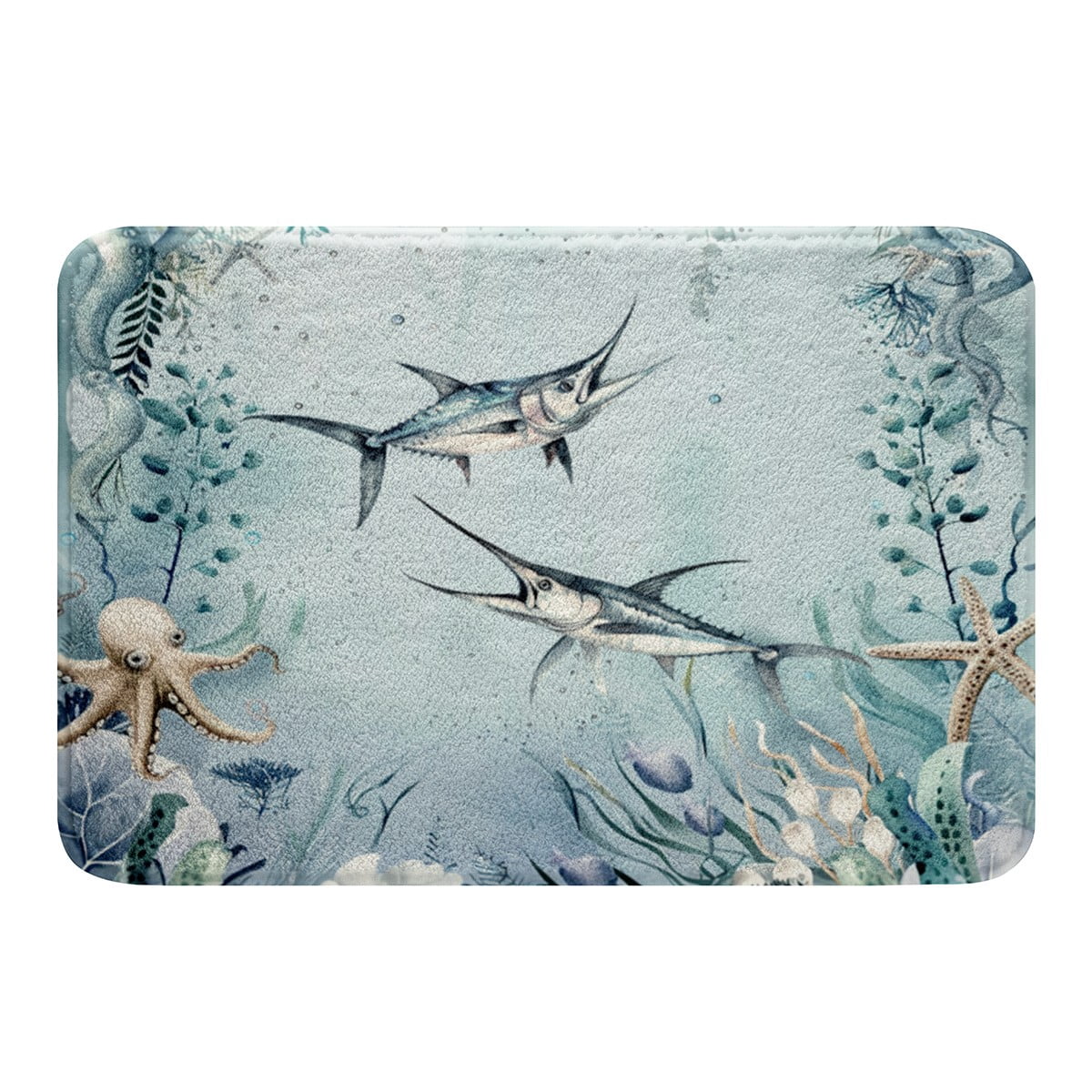 Fish Rug Marlin Marlin Bathroom Rugs Teal Blue Ocean Beach Coastal Floor Mats 20