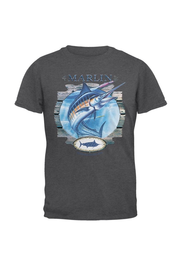 Marlin Deep Sea Fishing Mens T Shirt Dark Heather MD