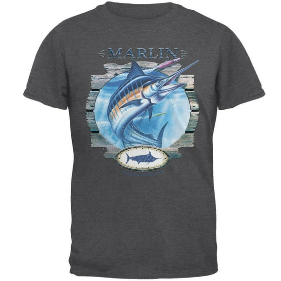 Marlin Deep Sea Fishing Mens T Shirt Dark Heather X-LG