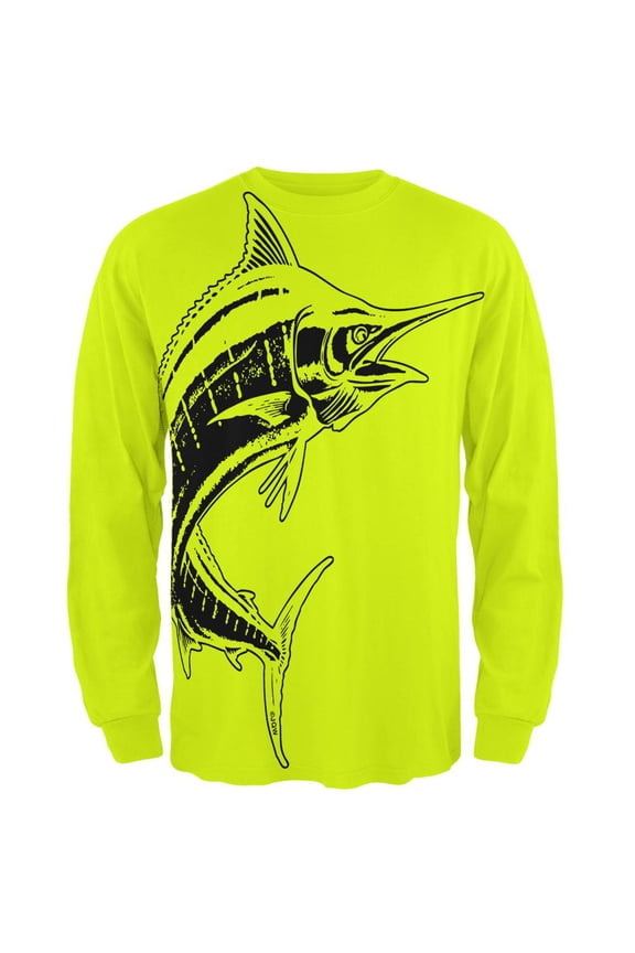 Marlin Deep Sea Predator Mens Long Sleeve T Shirt Safety Green 2XL