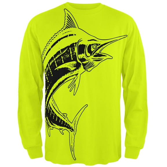 Marlin Deep Sea Predator Mens Long Sleeve T Shirt Safety Green X-LG