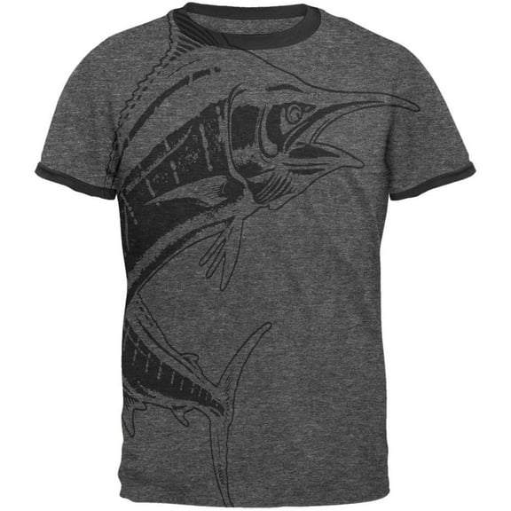 Marlin Deep Sea Predator Mens Ringer T Shirt Dark Heather-Black MD