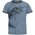 thumbnail image 1 of Marlin Deep Sea Predator Mens Ringer T Shirt Heather Blue-Navy SM, 1 of 1