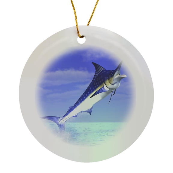 3drose, Marlin Fish Coming Out of the Water, Circle Porcelain Ornament