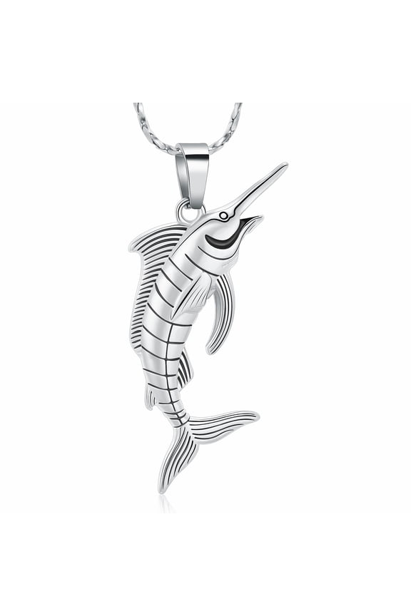 Marlin Fish Cremation Jewelry for Ashes Stainless Steel Fish Shape Design Memorial Urn Necklace Fishing Cremation Urn Necklace for Ashes Memorial Jewelry Fisherman Sympathy gift