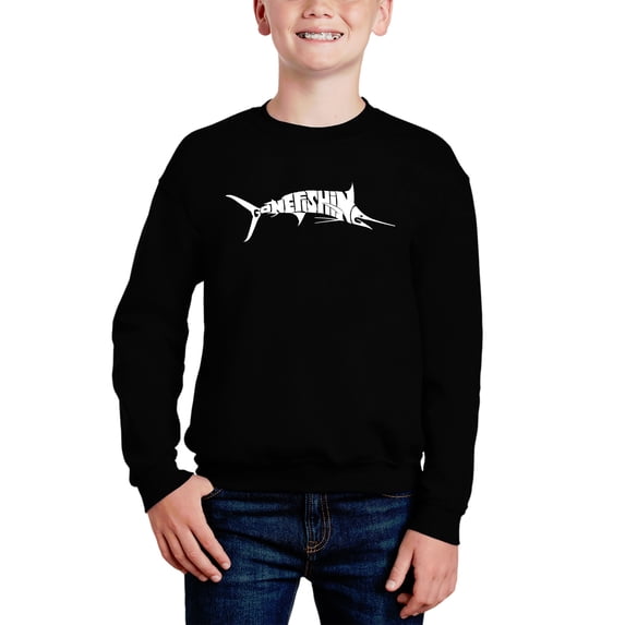 Marlin - Gone Fishing - Boy's Word Art Crewneck Sweatshirt