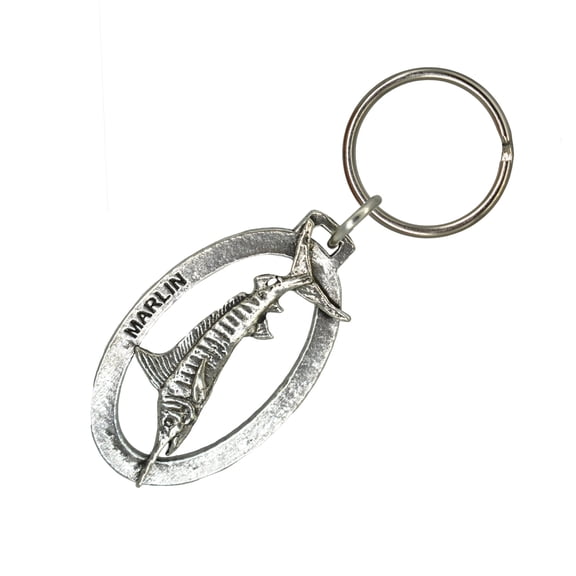 Marlin Keychain, Saltwater Fish, S002KC, Key Fob, Key Ring, Keys, Zipper Pull, Luggage Tag, Pewter, Backpack, Over 300 Keychains Designs, Handmade in the USA