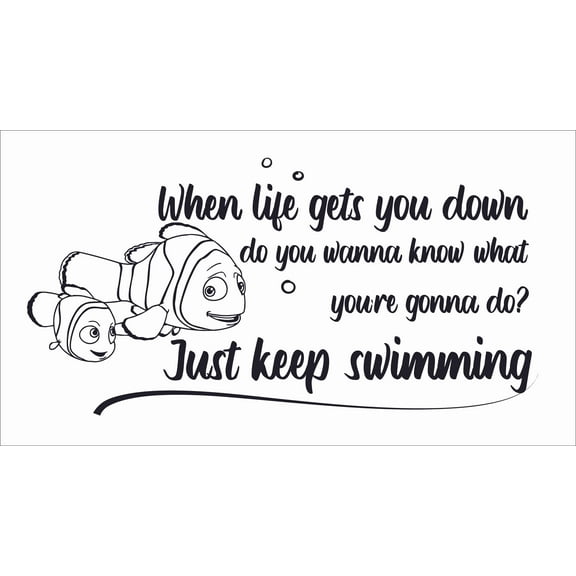 Marlin And Nemo Wall Decal - DIY Stick And Peel Finding Nemo Quotes Movie Home Decor Kids Bedroom Sticker 11" x 20" | When Life Gets You Down Do You Wanna Know What You're Gonna Do Just Keep Swimming