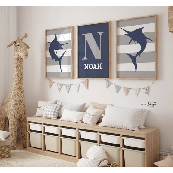 Marlin Nursery Art Baby Poster Fishing Decor , Poster Print Only