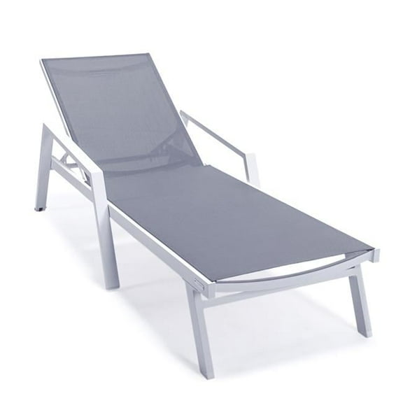 Marlin Patio Chaise Lounge Chair with Armrests in White Aluminum Frame, Dark Gray