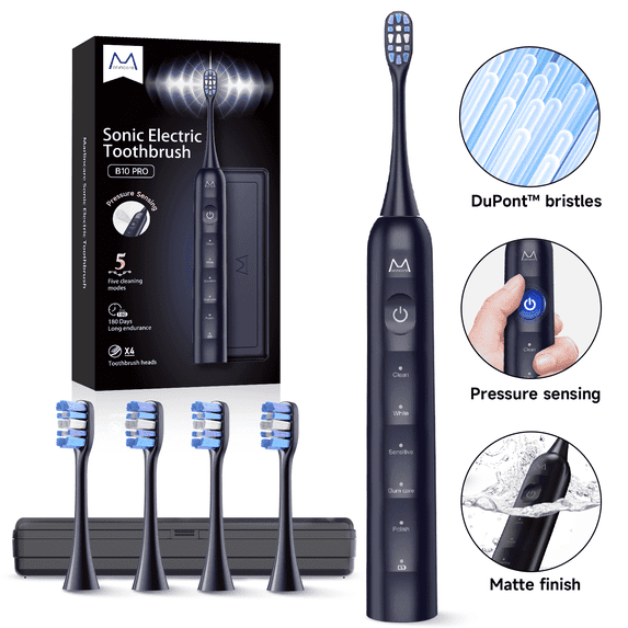 Marlincare Sonic Electric Toothbrush for Adults , Rechargeable Toothbrush,180-Day Battery Life, Blue