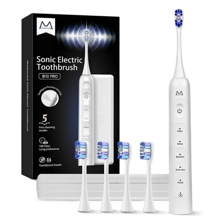 Marlincare Sonic Electric Toothbrush for Adults,Quiet Power Toothbrush,Pressure-sensitive Button,White