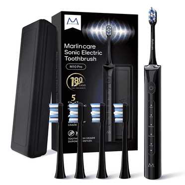 Marlincare Sonic Electric Toothbrush for Adults,Rechargeable Powered Toothbrush,180-Day Battery, 12x Plaque Removal,IPX8 Waterproof, Black