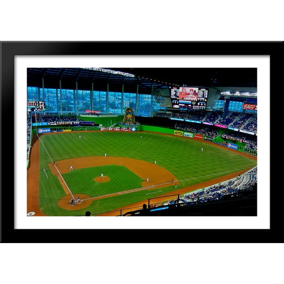 Marlins Park 40x28 Large Black Wood Framed Print Art - Home of the Miami Marlins