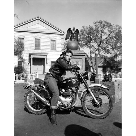 Marlon Brando Movie Scene with a Guy Riding a Bike Photo Print (24 x 30)