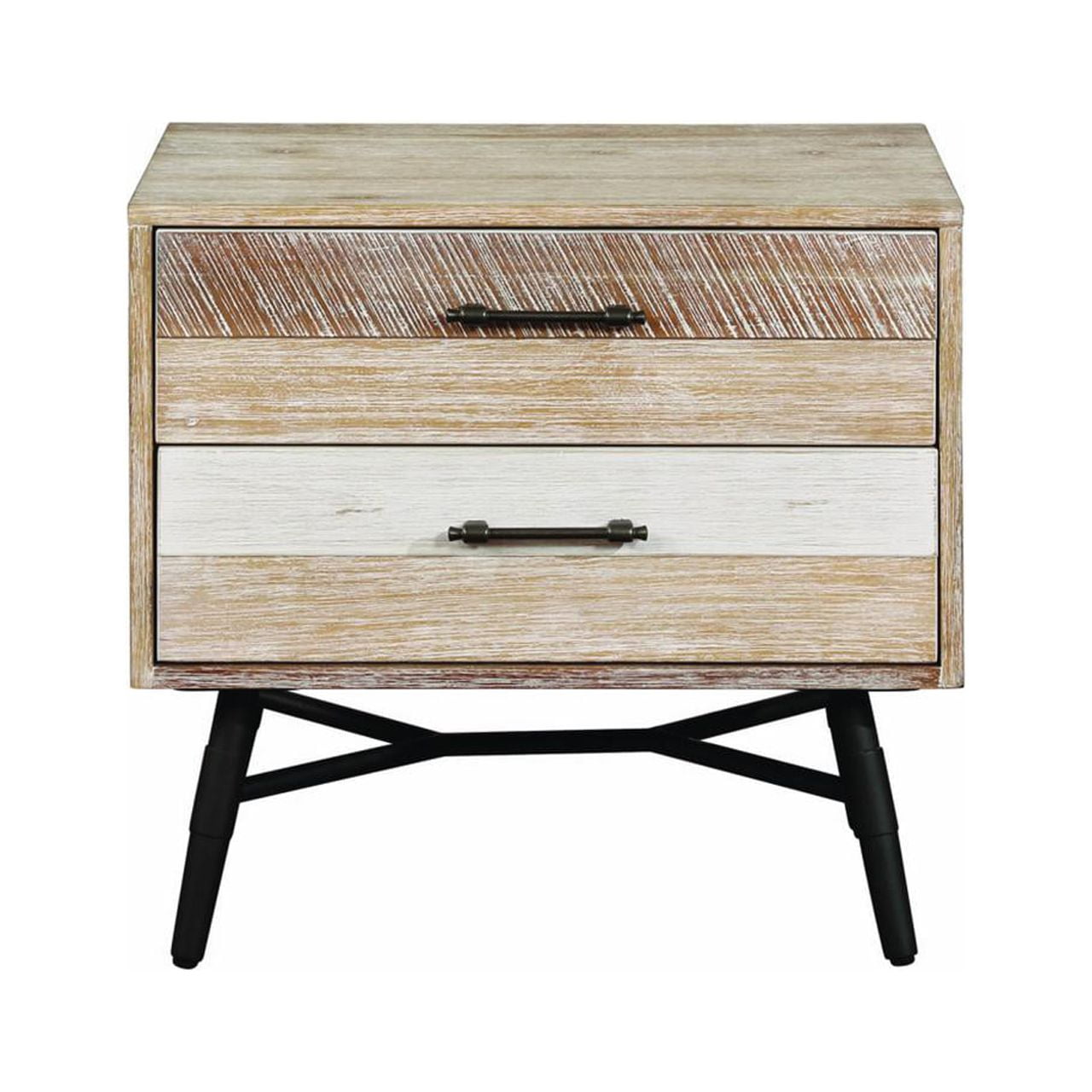 Marlow Rough Sawn Multi 2-Drawer Nightstand with Black Metal Legs
