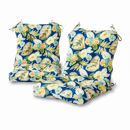 Greendale Home Fashions Outdoor Tufted 42'' x 21'' Chair Cushion, Set of 2, Marlow Blue Floral