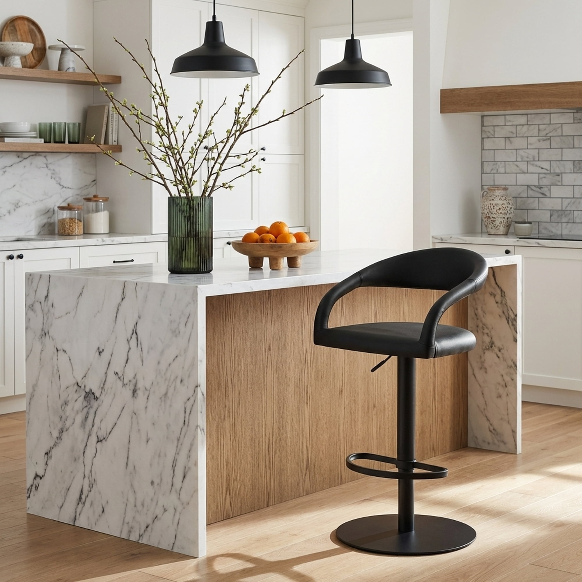 Marlow Modern Contemporary Swivel Metal Adjustable Height Barstool With Faux Leather Seat