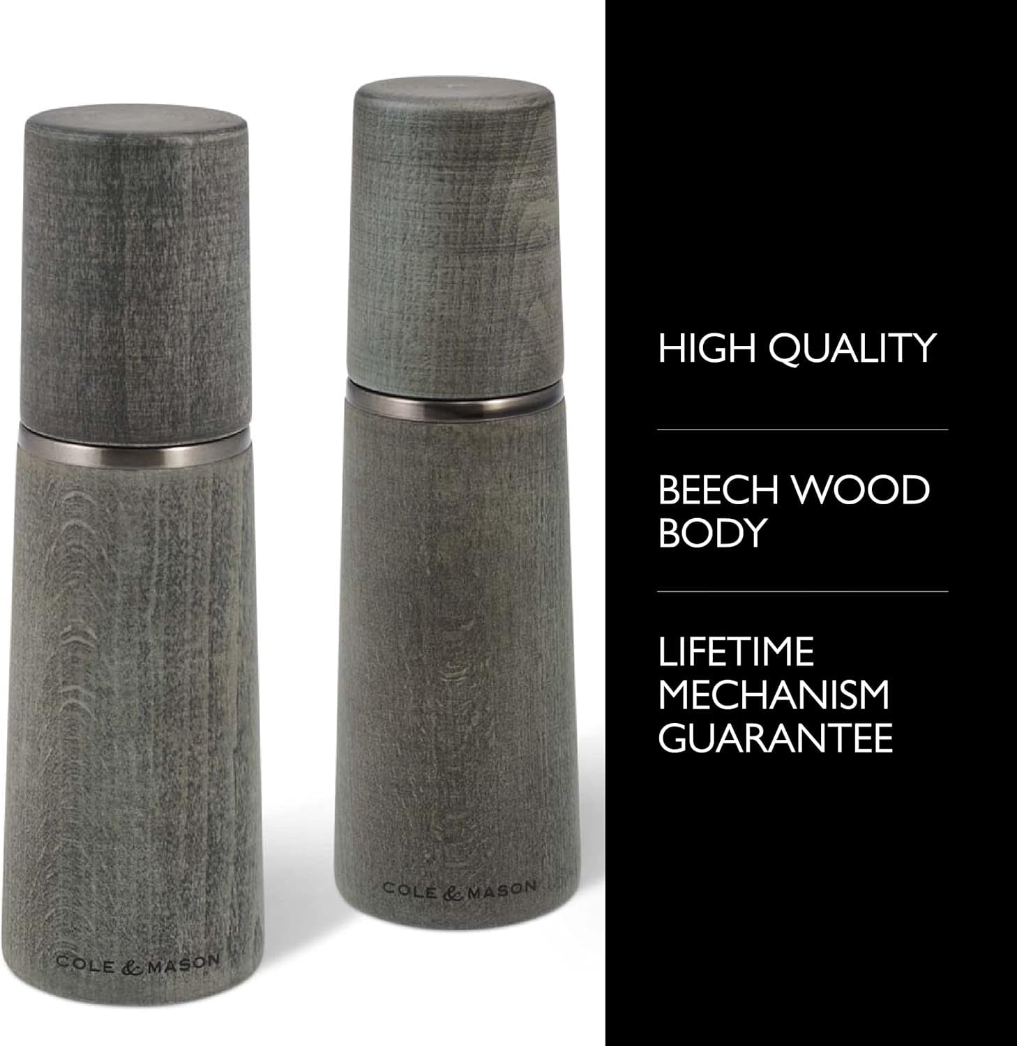 Marlow Wood Mill Set - Balanced Salt and Pepper Grinders - Refillable Spice Tools - Adjustable Settings - Dark