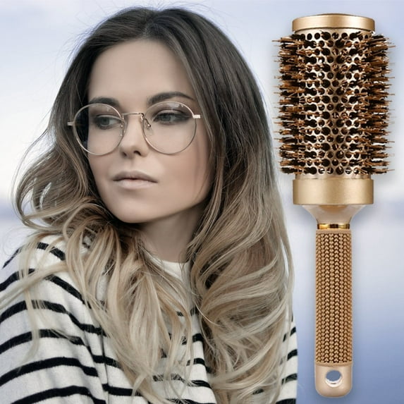 Marlowe 2-inch Round Barrel Natural Boar Bristle Gold Brush Hair Styler for All Types of Hair – 1.8 inch