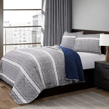 Marlton Stripe Quilt Gray 3Pc Set Full/Queen