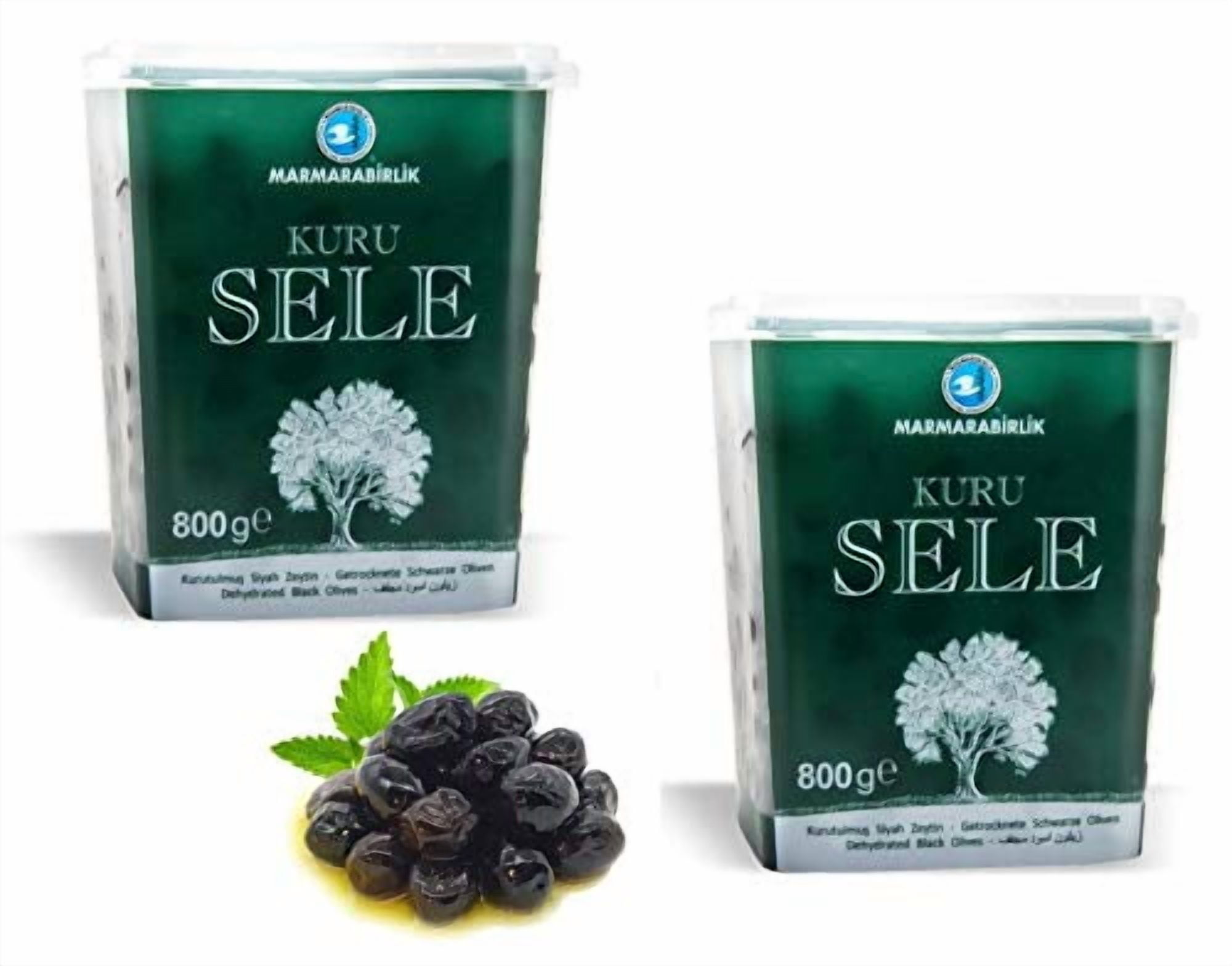 Marmarabirlik Turkish Naturally Dehydrated Black Olives - 815g - Pack of 2 Tubs New ! -