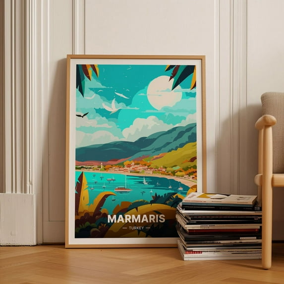 Marmaris Travel Turkey Unique Cityscape Wall Art, Unframed Canvas 8x10in