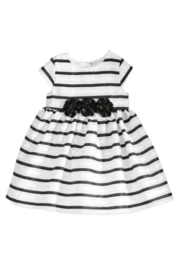 Infant Girls Black & White Striped Holiday Christmas Party Dress 18M